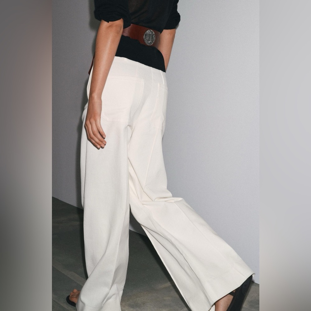 Zara Cream‎ Wide-Leg Trousers - Picture 4 of 14
